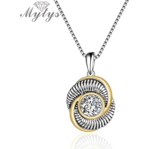 Mytys Trendy Fashion Women Necklace Screw Round Pendant Necklace Crystal Heart Jewelry Silver and Gold 2 Color CN531 CN532