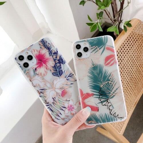 Fashion glitter Plating gold flower leaf soft phone case For iphone 12 11 Pro MAX X XR XS MAX 7 8 SE 2020 Transparent back cover
