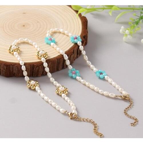 Natural Freshwater Pearl Anklet for Women White Rice Pearl Golden Daisy Flower Anklet Fine Jewelry