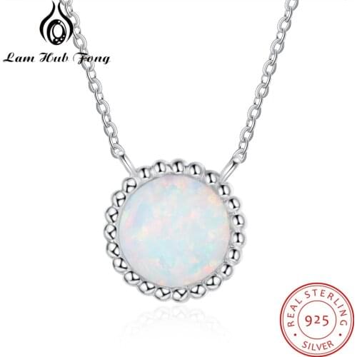 925 Sterling Silver Round Opal Necklaces Simple Women Chain Necklaces Female Anniversary Gifts Silver 925 Jewelry (Lam Hub Fong)