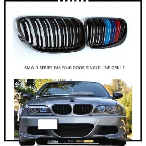 A Pair Front Bumper Kidney Grill Grills Dual Slat M Color For BMW 3 Series E46 4-Door 2002 2003 2004 2005 Racing Grills Styling