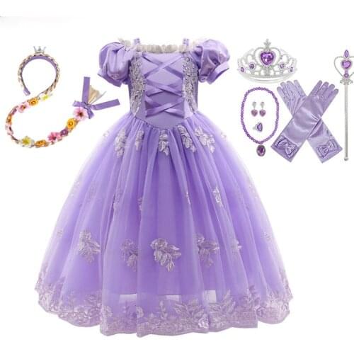 Princess Sofia Cosplay Costume Kids Fancy Sequins Purple Luxury Tangled Dresses Halloween Party Ball Gown