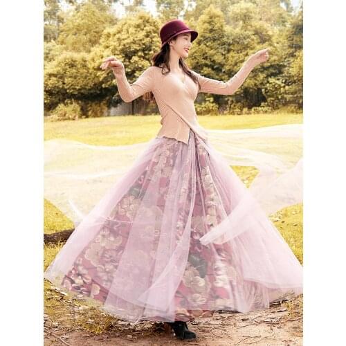 Womens autumn 2021new artistic stand collar lantern sleeve waist slimming embroidered dress long skirt Medieval dress