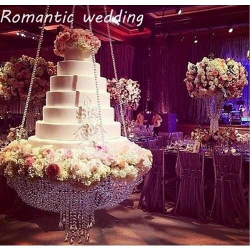 DIA 18" Wedding Cake Stand Sparkling Crystal clear garland chandelier suspended cake swing hanging cake rack flower holder