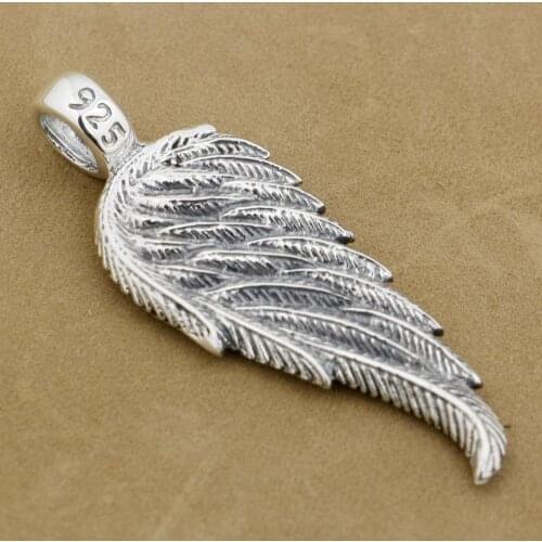 LINSION Angel Bird Wing Feather 2-Side 925 Sterling Silver Charms Pendant 8A008