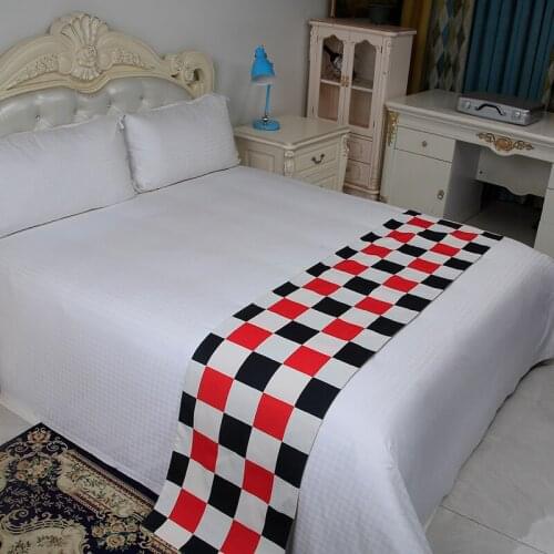 Colorful Grid Modern Bed Runners Simplicity Throw Runners Home Hotel Decoration High-grade Blue Cotton Linen Table Runners