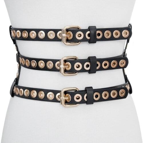 Sexy Women Gothic Ultra-Wide Belt Rivet Mesh Hollow Disco Dancing Leather PU Strap Punk Style Dress Body Adjustable Strap