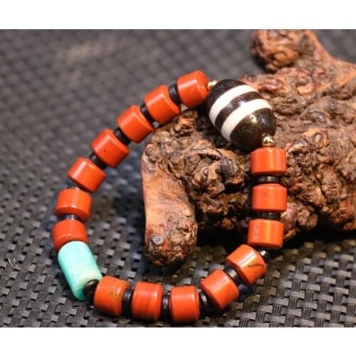 Tibetan old Agate 2 Stripe Healer Medicine Daluo dZi Bead Hand Knitted Bracelet LKbrother Talisman UPD210603A4