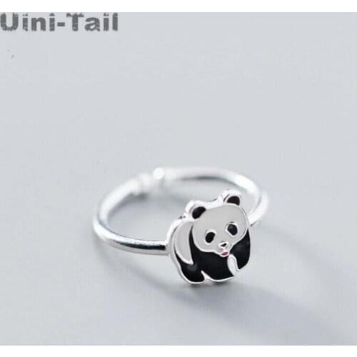 Uini-Tail hot new 925 sterling silver cute panda opening adjustable ring China National Treasure sweet fashion small animal
