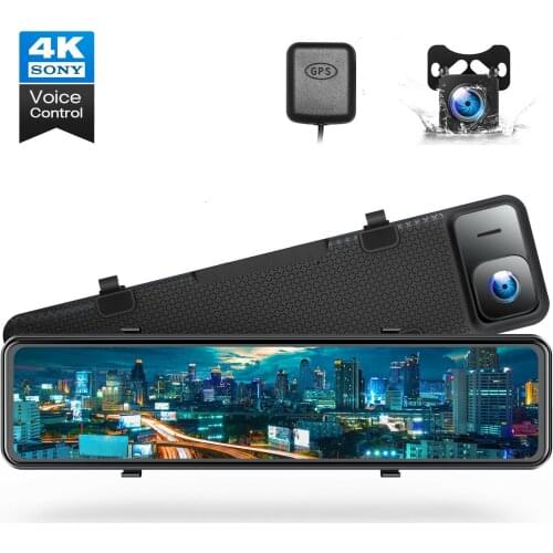 4K Mirror Dash Cam 12'' Touch Screen Voice Control Rear View Dual Dash Camera GPS Car Camera Mirror Car DVR Super Night Version