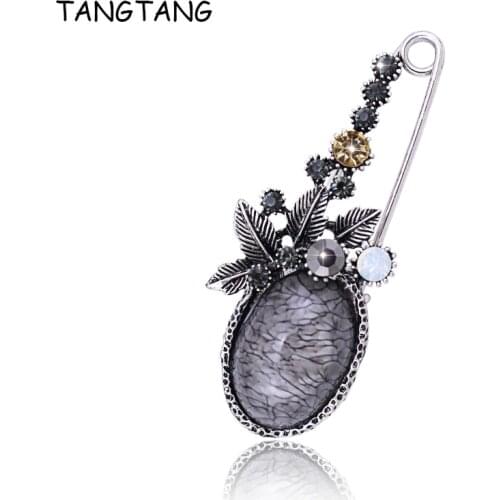 Vintage Antique Large Reson Oval Stone Rhinestone Pin And Brooch Costume Jewelry Refined Gorgeous Awesome Scarf Clips Hot