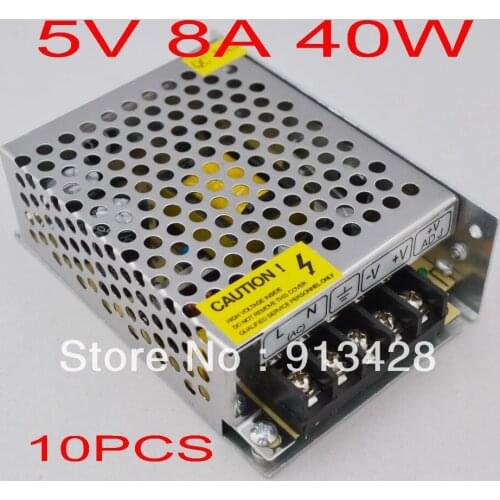 High Quality 10 pcs/lots DC 5V 8A Switch power supply 40W LED power adapter Free shipping