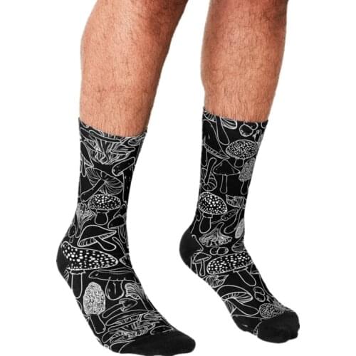 Funny Mens socks All The Mushrooms on Black Pattern Printed hip hop Men Happy Socks cute boys street style Crazy Socks for men