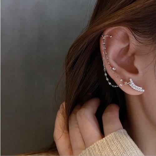 925 Sterling Silver 1PC Curved Tassel Clip-On Earrings for Women Geometric Zircon Earring Party Jewelry Gifts S-E1356