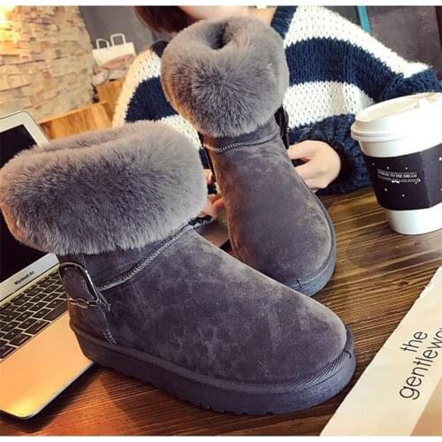 Snow Boots Womens Short Tube Plus Velvet 2021 Winter New Suede Buckle Short Boots Female Lace Up Student Female Boots