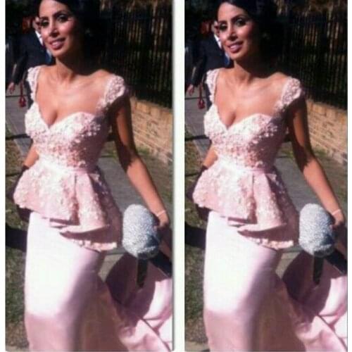 2018 pink long Mermaid Cap Sleeves sexy sweetheart appliques lace beading ruffles vestido de noiva prom Gown bridesmaid dresses