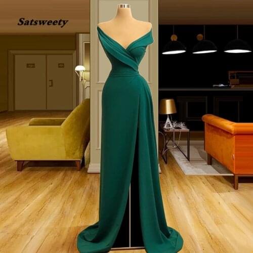 Simple Dark Green Evening Dresses Mermaid Long Fairy Prom Dresses Women Party NIght Sexy Evening Gowns Robes De