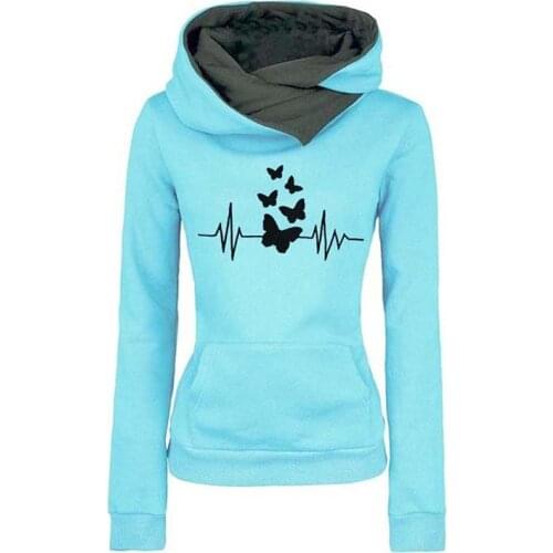 Winter Hoodies And Sweatshirts Women Butterfly Pattern Print Long Sleeve Pullover Warm Tops Female Hooded Womens Clothing