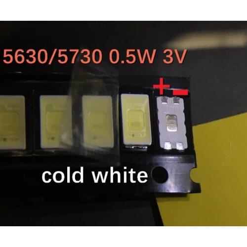 100pcs/lot Positive and negative on the same side: 5630/5730 0.5W patch LED lamp with a cold white 4 feet Zener TV
