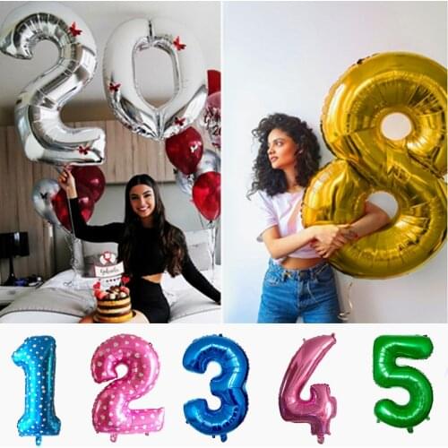 16/32inch Number Foil Balloon Rose Gold Silver Discolor Digital Globos Birthday Party Decoration Baby Shower Supplies Globos