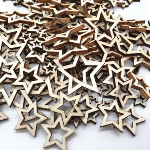 100pcs Unfinished Wood Cutout Star Shaped Wood Pieces for Wooden Craft DIY Projects, Gift Tags, Home Decoration