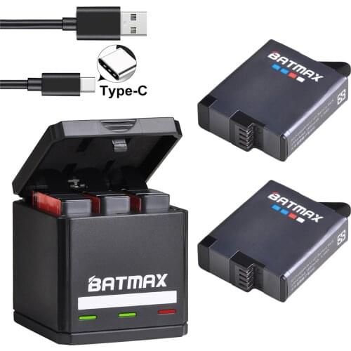 Batmax For GoPro Hero 8 Hero7 Hero 6 hero 5 Black Battery + USB Triple Charger with Type C Port for GoPro Hero 8 Action Cameras