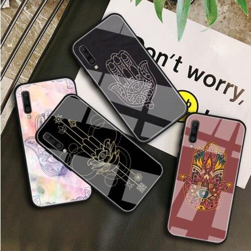 Hamsa Hand of Fatima Tempered Glass Case For Samsung Galaxy A10S A10E A20S A20E A30S A40 A50S A60 A70 A80 A90 A6 A7 A8 Shell