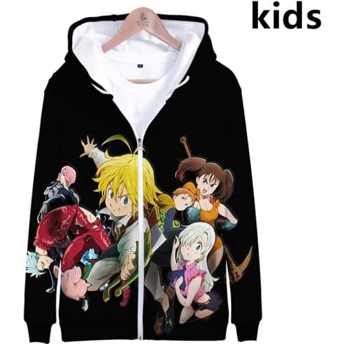 3 to 14 years kids hoodies The Seven Deadly Sins 3d print zip up hoodie boy/girls sweatshirt Nanatsu No Taizai Jacket child coat