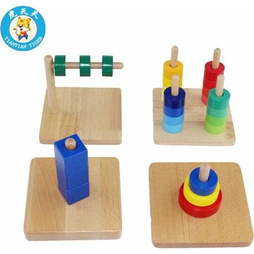 Montessori Baby Wooden Toys Early Education Training Preschool Teaching Aids Discs on Dowel