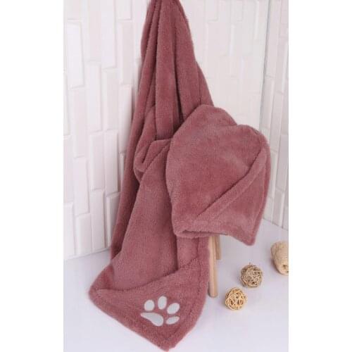 Pet Cat / Dog Pocket Drying Towel Bathrobe Paw Embroidered Rose Color