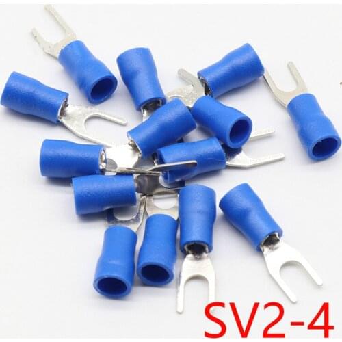 SV2-4 Blue Furcate Cable Wire Connector 100PCS/Pack Furcate Pre-Insulating Fork Spade 16~14AWG Wire Crimp Terminals SV2.5-4 SV