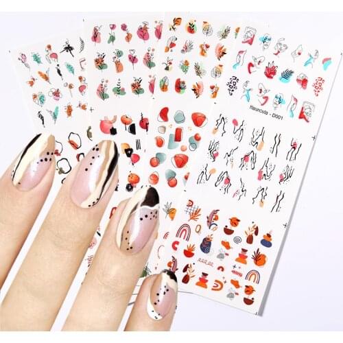 Harunouta 12 Styles/Sheet Nail Water Decals Women Face Nail Water Stickers Alphabet Flower Nail Art Decoration