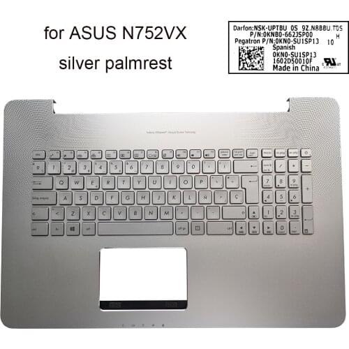 Spanish laptop backlight keyboard for Asus Vivobook N752 N752V N752VX SP/ES pc keyboards silver Upper case 13N0-T2A0931 SU1SP13