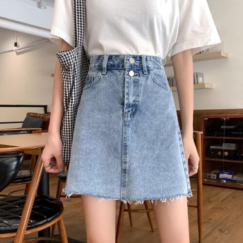 Ailegogo Summer Women Vintage Streetwear High Waist Washed Mini Denim Skirts Retro Female A-line Tassel Plus Size Jeans Skirt