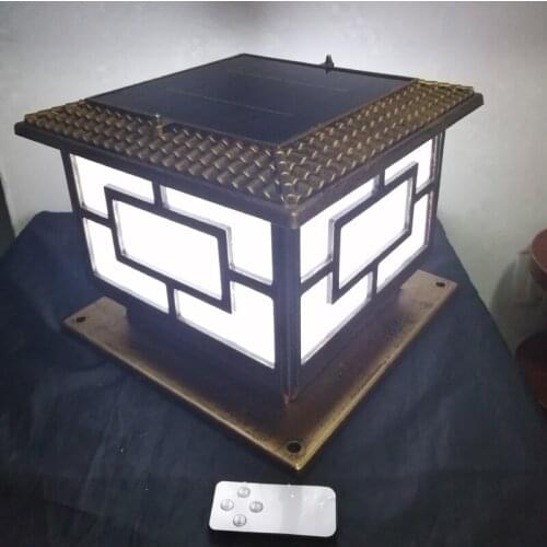 2019 New Arrival LED high brightness Solar Pillar Lamp Antique Copper Solar Garden Light for Dual lighting with remote control