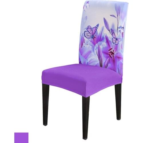 Dining Chair Covers Purple Butterfly Lily Flower Chair Cover Spandex Elastic Chair Cover Hotel Wedding Supplies