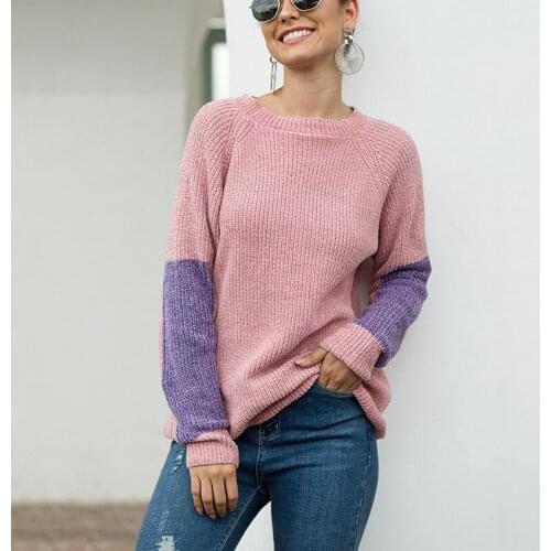 Autumn and Winter 2019 O Neck Patchwork Long Sleeve Woman Sweater New Fashion Female Sweater Jumper