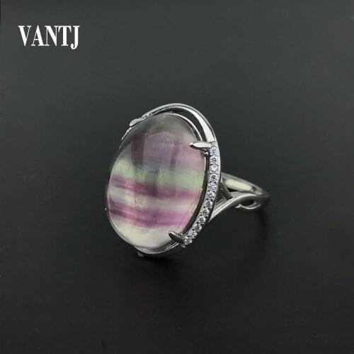 Natural fluorite rings sterling 925 silver for women gemstone man big rings fine jewelry Opening ring design gem oval 13*18mm