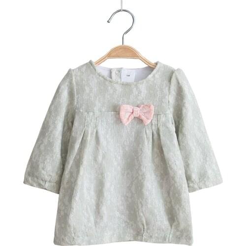 Flowers Lace Kids Baby Girl Dress Costume Cotton Long Sleeve Casual Straight Dresses Bow Children Girls Clothing