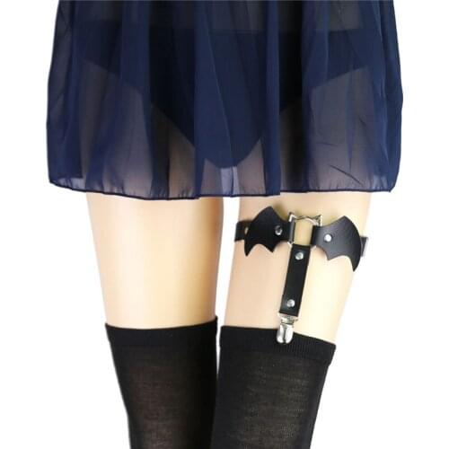 Gothic Bat Wings PU Leather Garter Punk Harajuku Elasticity Leg Chain Garter Animation Cosplay Hot Girl suspender JK Uniform