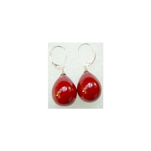 Lovely Fine Jewelry earrings 12x16mm Red South Sea Shell Pearl Drop Earrings Pendiente Ohrringe word [1 pair