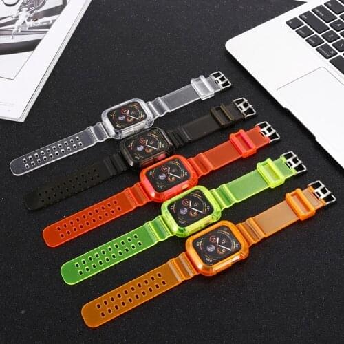 38/40/42/44mm Watch Band Strap for Apple Watch 5 4 iWatch 5 4 All-inclusive Fluorescence Transparant Colorful Watch Band