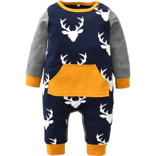 Christmas Newborn Infant Clothes Casual Long Sleeve Deer head Toddler Jumpsuit Baby Boys Girls Clothing Sets
