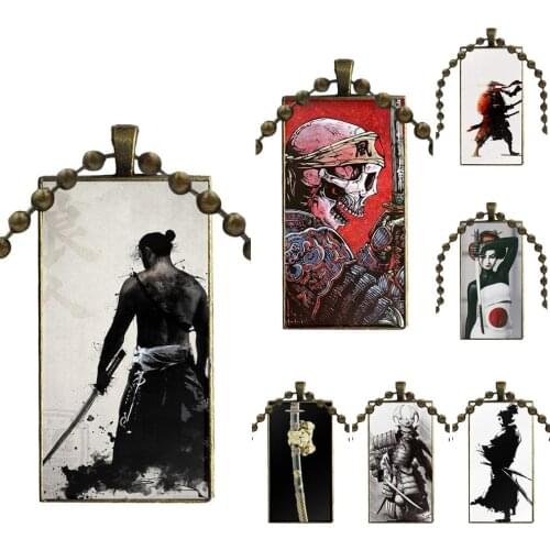 Samurai For Women Gift Design Fashion Vintage Glass Women Rectangle Necklace Pendants