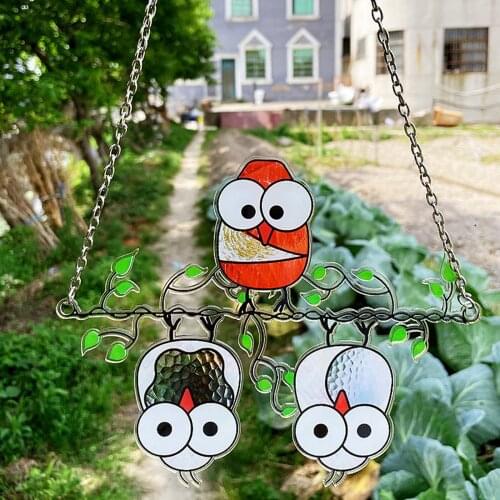 Bird Series Suncatcher Cartoon Cute Birds with Big Eyes Hanging Wall Ornament Birds on A Wire Home Garden Decoration TN88