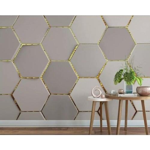 Contemporary metallic abstraction is aureate geometrical mural sitting room bedroom setting wall