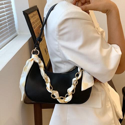 Crossbody Bag Chain Women Crescent Bag Underarm Shoulder Bag Female Designer Handbag Ribbon Backpack Fashion 2021 New PU Leather