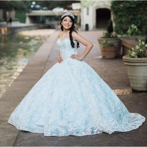Light Blue Quinceanera Dresses 2021 Sweetheart Sleeveless Appliques Party Princess Sweet 16 Ball Gown Vestidos De 15 Años