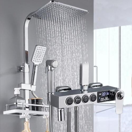 Black Chrome Thermostatic Digital Display Shower Faucet Rain Shower Bathtub Faucet Mixer Tap Spray Gun Bdidet Faucet Spout Tap