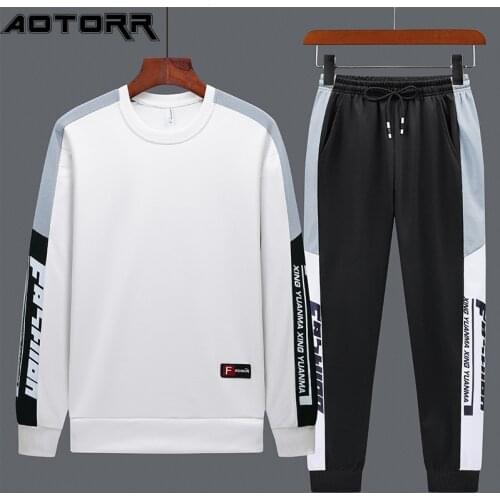 Trend Sweatshirt Tracksuit Set Men Spring New Printed Hoodie Color Matching Sportswear Mens Casual 2 Piece Sets Sweat Suit